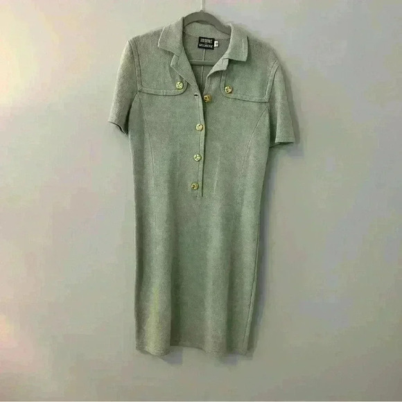 DON SAYERS wellmore Vintage 80s Retro knit gold button sweater dress size 12 - Picture 2 of 5